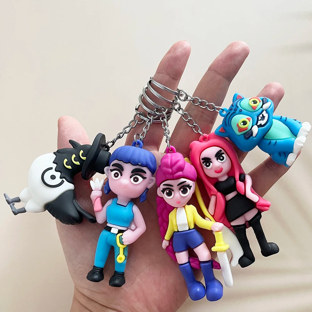 Anime Kawaii KPop Demon Hunters PVC Doll Keychain Cute Cartoon Keyring Bag Pendant Fashion Jewelry Accessory for Kids Gift