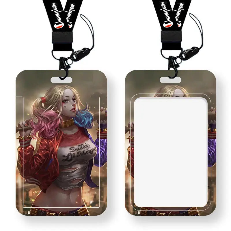 DC Joker Harley Quinn Anime Movie Periphery Student Campus Card Cover Creative Cartoon Lanyard Work Card Protective Cover Gifts
