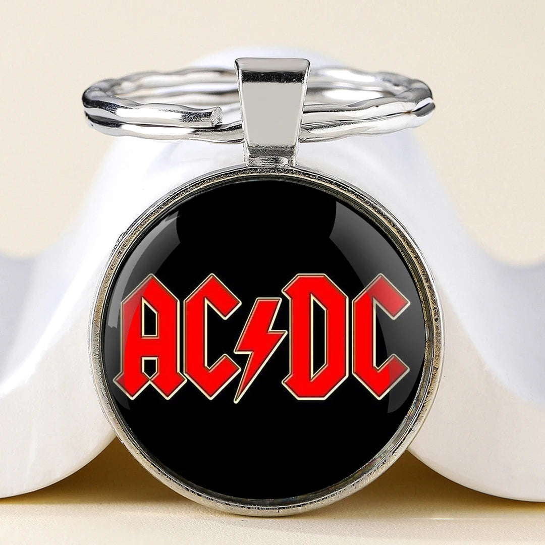 Fashion AC and DC Band Design Key Chain Unique Keyring Charm Pendant Jewelry Perfect Birthday Anniversary Gift Idea Keychains