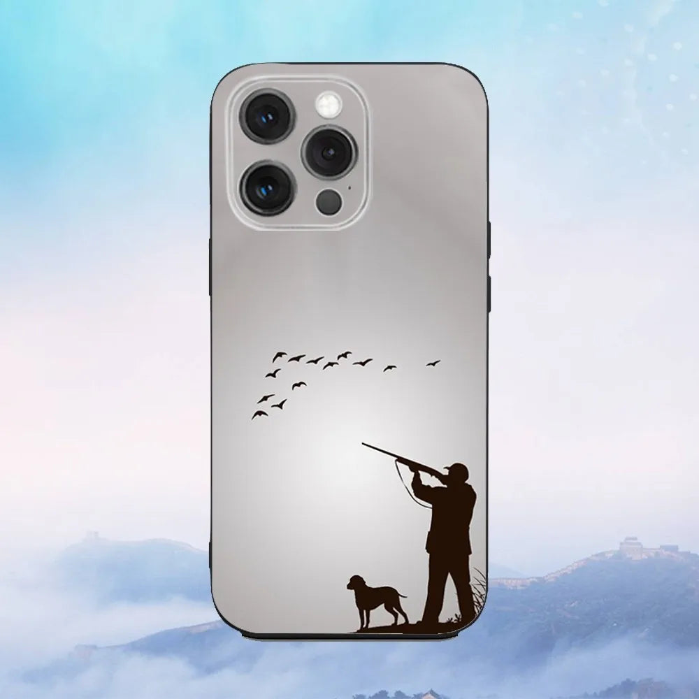 Hunter Dog Hunting Phone Case For iPhone 16e,16,15,14,13,12,11,Pro,X,XS,Max,XR,Plus,Mini Soft Black Cover