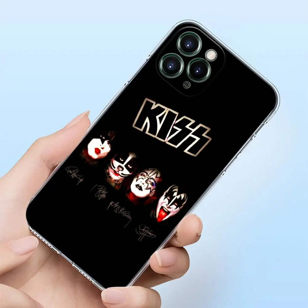 Classics Kiss Rock Band Clear Phone Case For iPhone 15 14 13 12 11 Pro Max Mini Cases iPhone 7 14 15 Plus XS Soft Silicone Cover