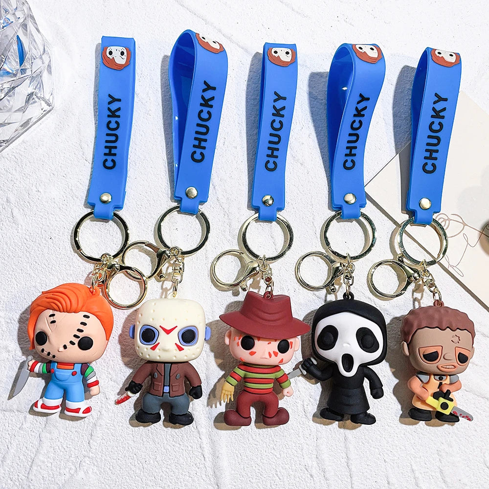 Horror Series Movie Keychain A Nightmare on Elm Street Freddie Kruger Anime Joker Doll Keyring Bag Pendent Key Chain for Friends