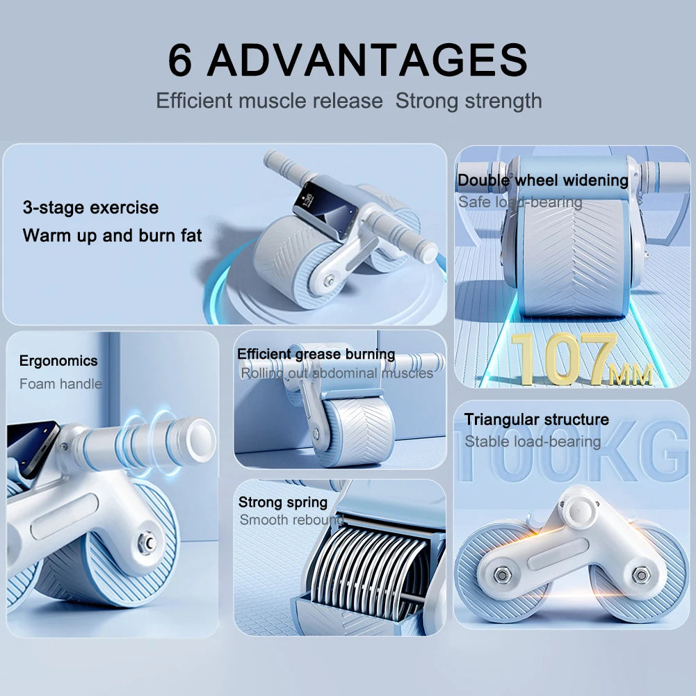 Abdominal Wheel Exerciser Dual Wheel Design Abdominal Fitness Wheel Automatic Rebound Anti-Slip for Bodybuilding Training