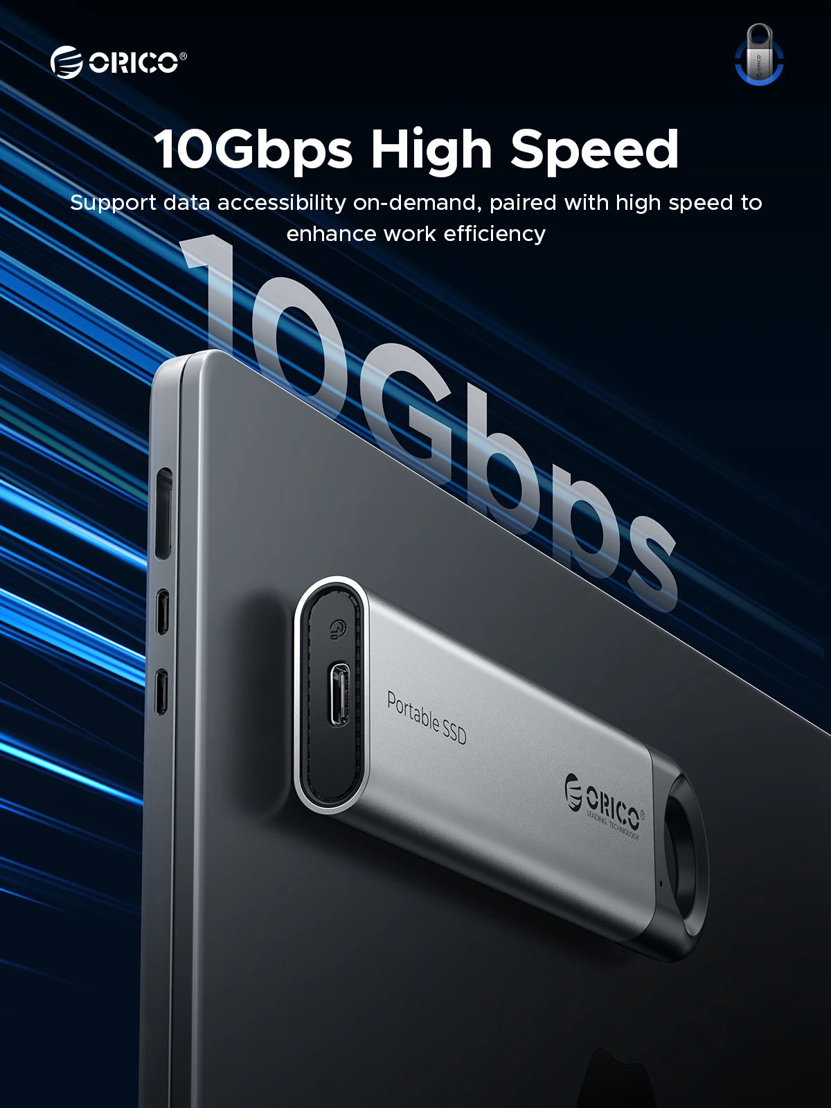 ORICO 1TB External SSD Up to 1050MB/s 550MB/s, Hanging Hole Design Portable Solid State Drive, USB C&A 2 in 1 Cable