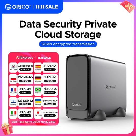 ORICO-Mini Metal Box for Personal Storage Type-C Network Attached Storage Automatic Backup Remote Access Diskless NAS 3.5"