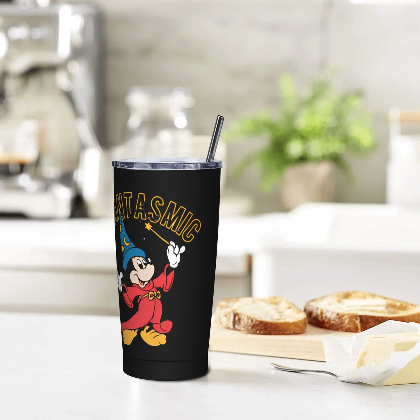 Cartoon Fantasia Mickey Tumbler Vacuum Insulated Magic Wizard Thermal Cup with Lid Straw Office Home Mugs Hot Cold Drink, 20oz