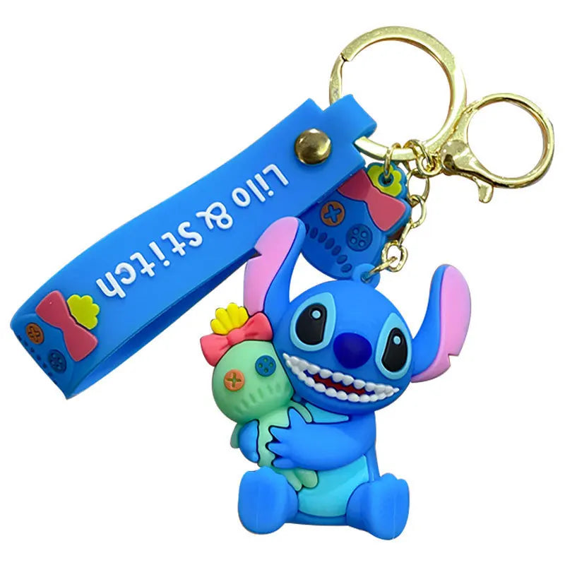 Anime Fashion Keychain Cartoon Stitch Cute Doll PVC Key Chain Kids Keyring Car Ornament Girl Boy Festival New Year Gifts