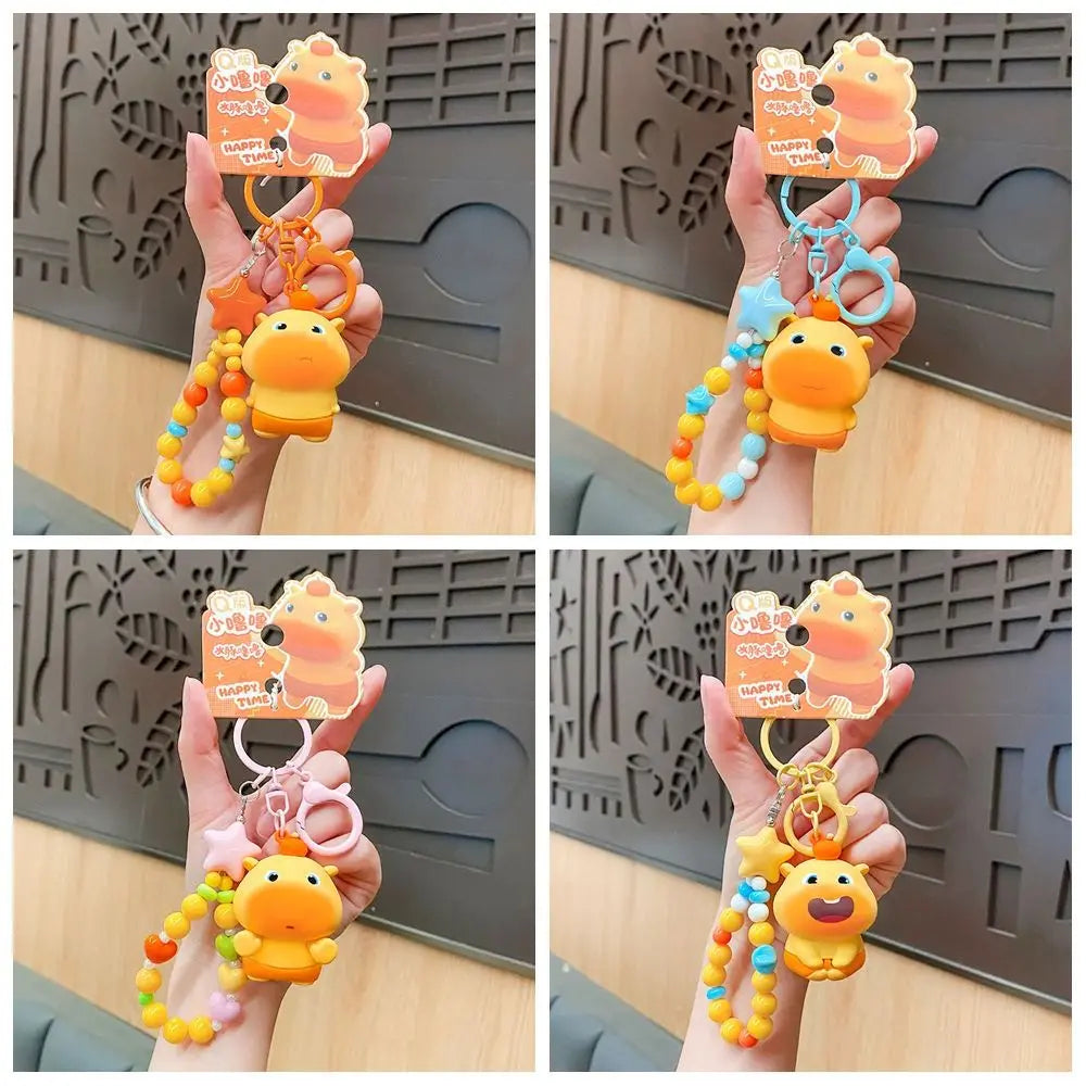 Creative PVC Capybara Key Ring Bag Charm Cute Expression Lulu Doll Keychain Q-version Beading Cartoon Phone Chain Kids