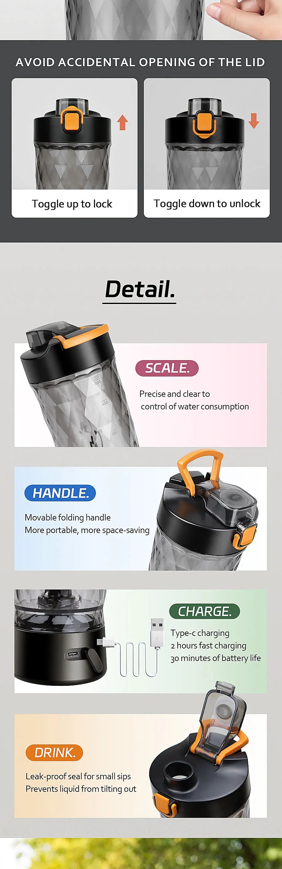 650ml Electric Protein Shaker Cup Automatic Mixer for Milk Coffee Compact Blender Bottle with Fitness Use for Gym And Outdoor