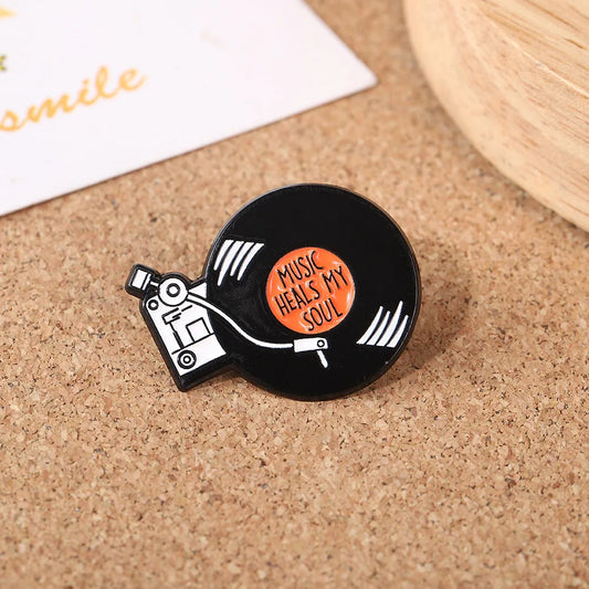 Vinyl Record Brooch - Black Round Geometric Music Pin, Taylor Swift Inspired Lapel Flower for Jackets & Denim