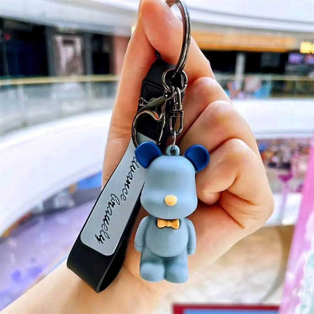 Cute Pvc Tie Bear Keychain Silicone Animal Doll Pendant Keyring With Wristband For Couple Backpack Bag Key Accessories Kid Gifts