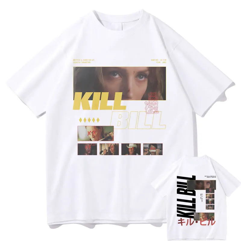 Classic Vintage Action Movie Kill Bill Double Sided Print T-shirt Quentin Tarantino T Shirts Men Women Casual Oversized Tshirt