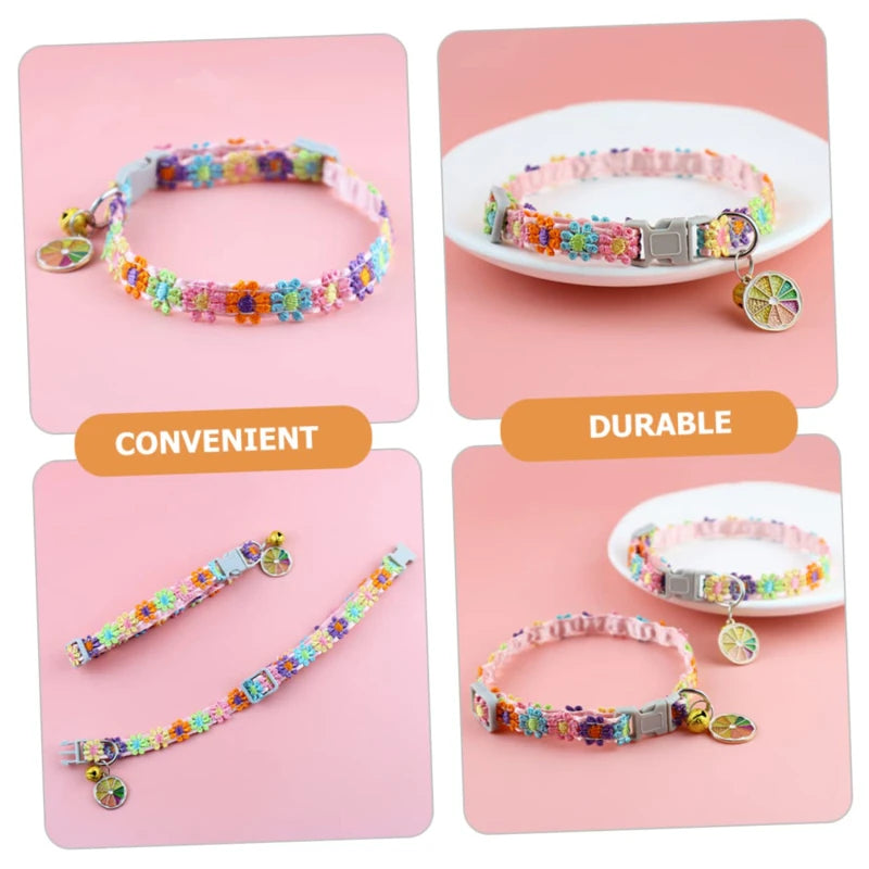 Pet Collar With Bell Cartoon Footprint Colorful Dog Puppy Kitten Collar Adjustable Safety Bell Ring Necklace Pet Accessories