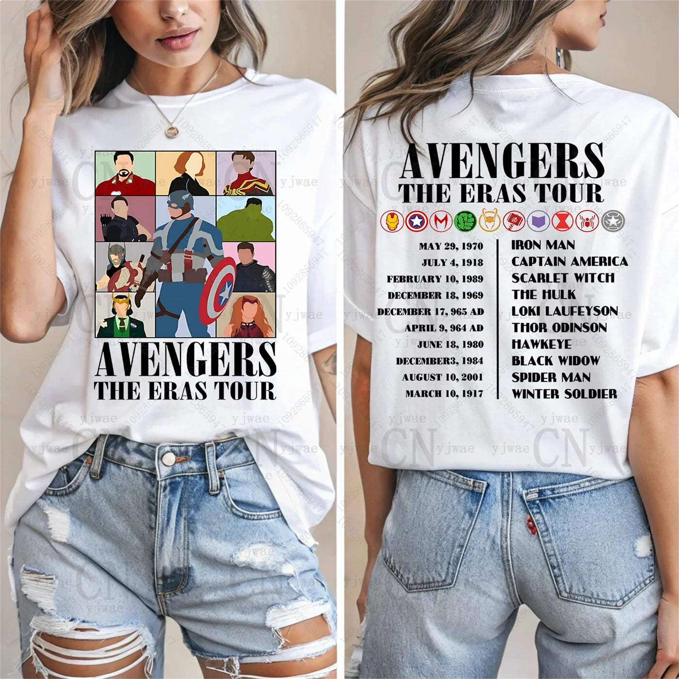 The Avengers Era Tour Shirt Superhero Captain America&Iron Man&Hulk&Spider Man Tee Fan Gift Summer Women's Casual Cotton T-shirt
