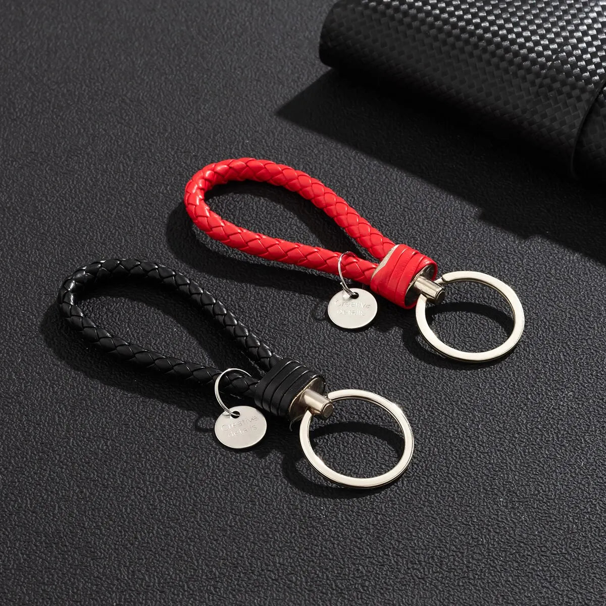 2Pcs/Set PU Leather Braided Woven Rope Keychain DIY Bag Pendant Key Chain Holder Key Car Trinket Keyring Men Women Gift Jewelry