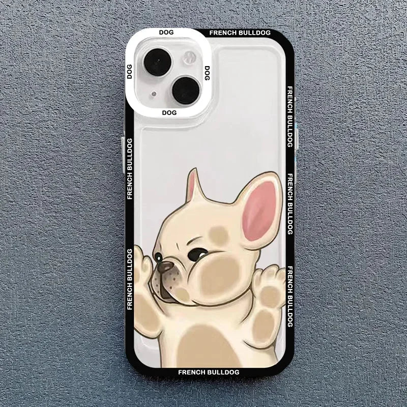 Cute Pug Dog French Bulldog Phone Case For iPhone 14 Pro MAX 15 11 13 12 XS X 16 XR 7 8Plus Kawaii Clear Shockproof Lover Cover
