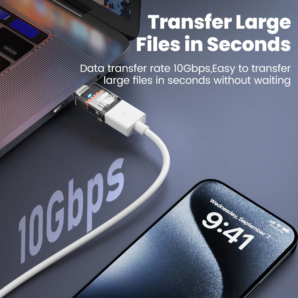 120W Fast Charging USB 3.2 to Type C Adapter OTG 10GB High Speed Data Audio Transfer For PC Tablet Xiaomi Huawei USB C Converter
