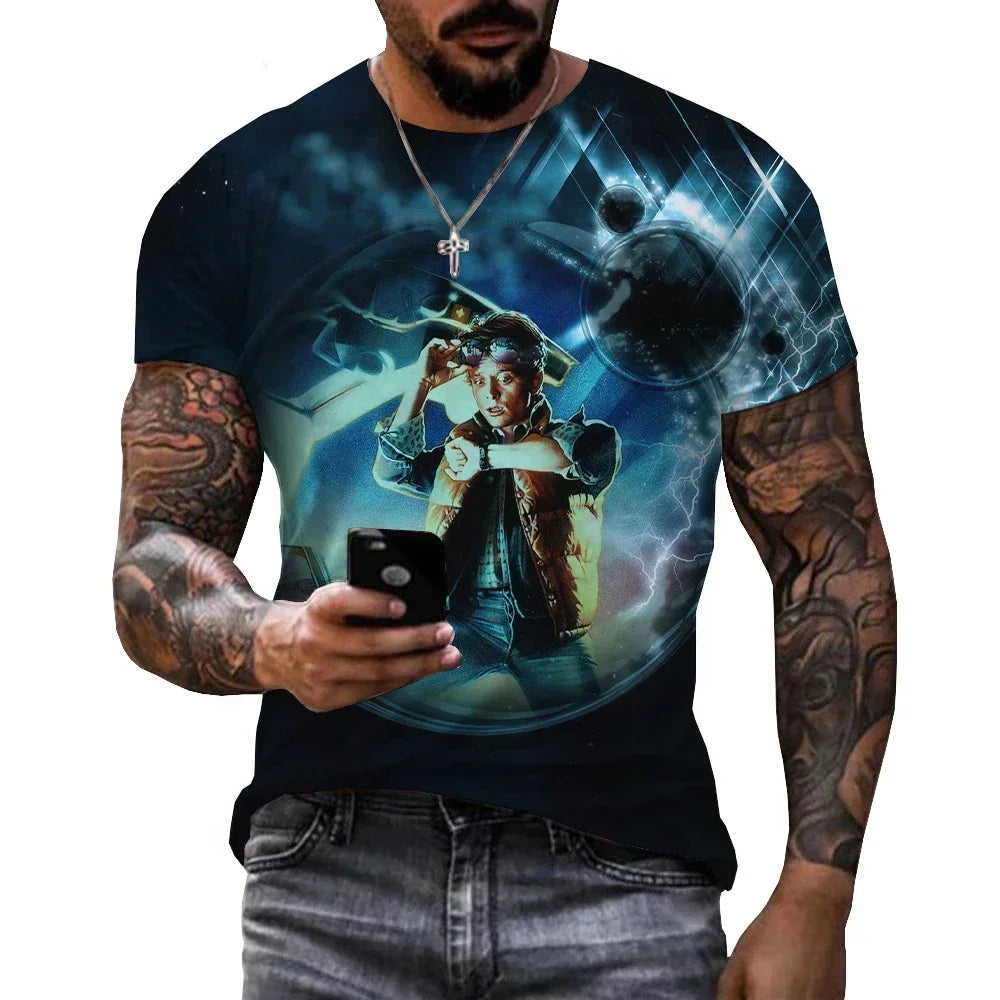 Summer Men's T-shirt Movie Returns To The Future 3D Printing Fashion Casual Street Round Neck Short Sleeved Cartoon Loose Top