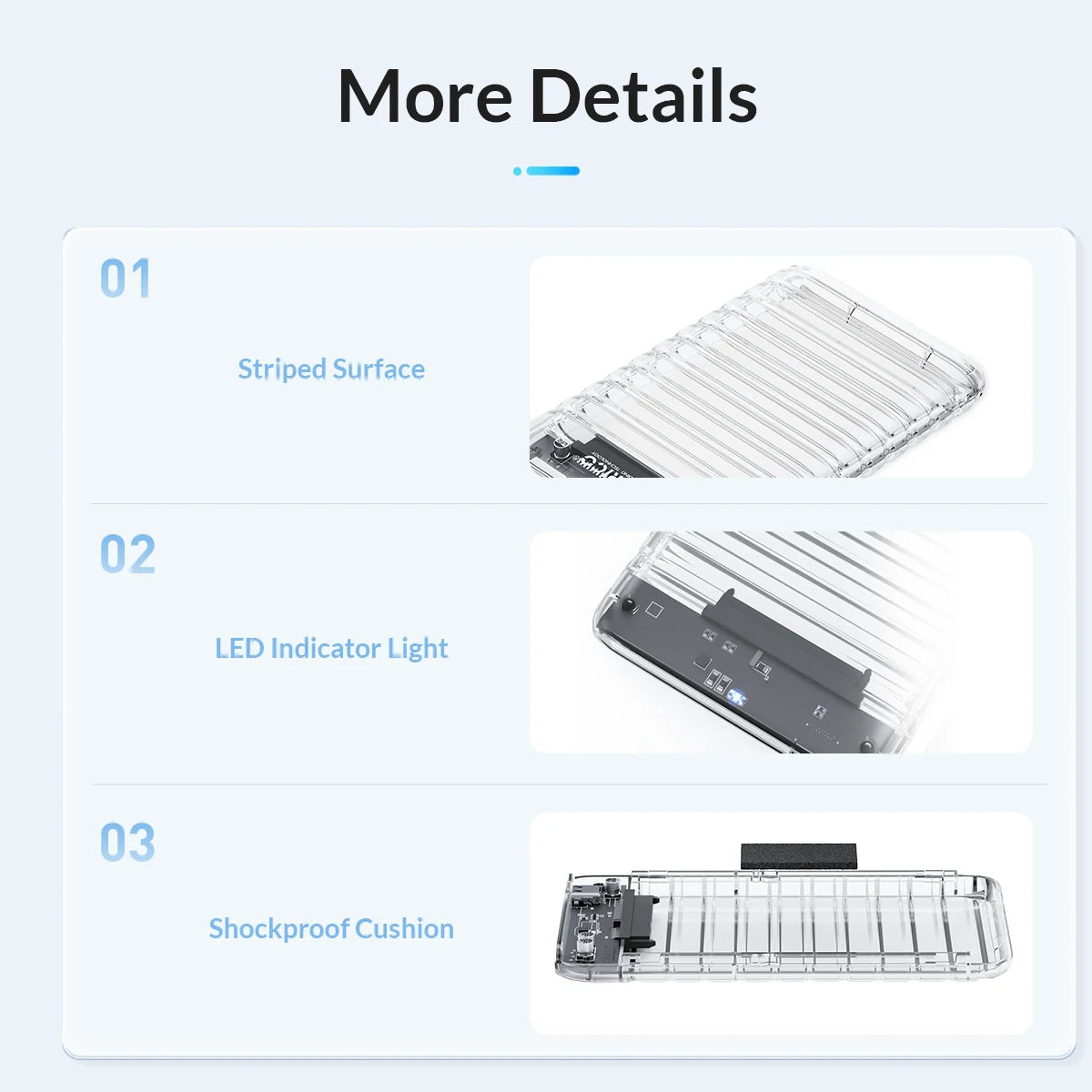 ORICO 2.5'' Transparent HDD Case SATA to USB 3.1 Gen2 10Gbps External Hard Drive Case HDD Enclosure SSD Disk Case Support UASP