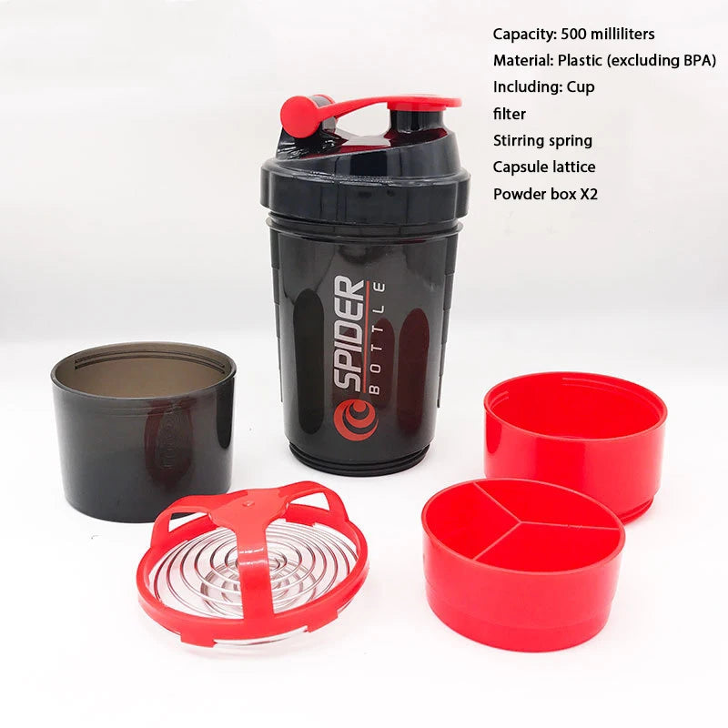 3 Layers Shaker Protein Bottle Powder Shake Cup Large Capacity Water Bottle Plastic Mixing Cup Body-Building Exercise Bottle