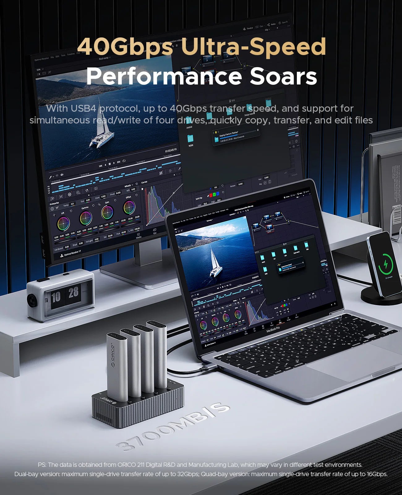 ORICO USB4 40Gbps M.2 NVMe SSD Clone Docking Station 4 Bay 2 Bay offline clone  SSD enclosure for Internal SSD Duplicator