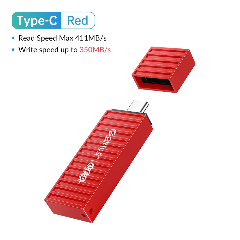ORICO UFSD All Metal 256GB USB Flash Drive 411MB/S Pen Drives 512GB 128GB 64GB USB Stick Type C Pendrives Container Shape Design