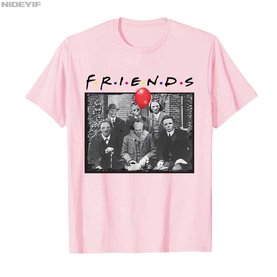 Horror Movie Friends Halloween T-shirt For Men Women 100% Cotton T Shirts Short Sleeve Tops P523
