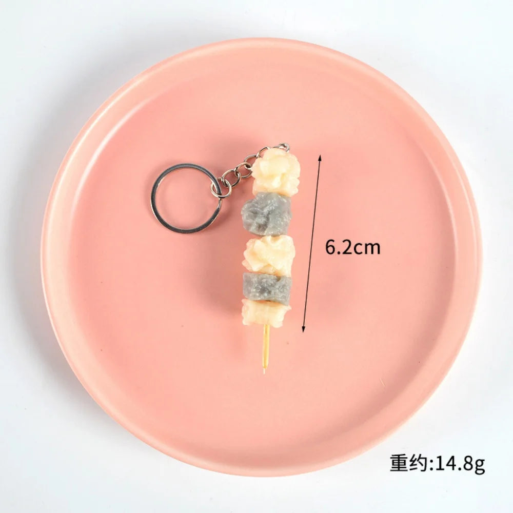 Creative PVC Simulation BBQ Skewers Food Keychain Resin Oden Squid Corn Meatball Keyring Restaurant Opening Gift Fashion Pendant