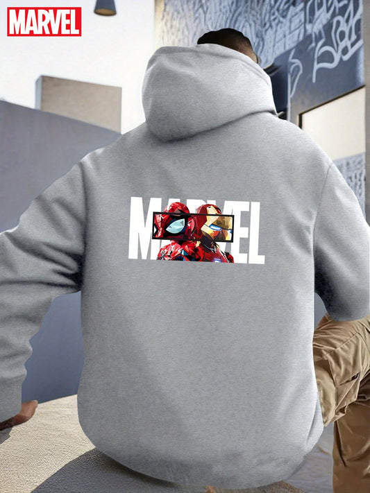 Men's Grey Hoodie You Are My Hero Features An Iron Man Action Pose Design and A Superhero Pattern Pullover