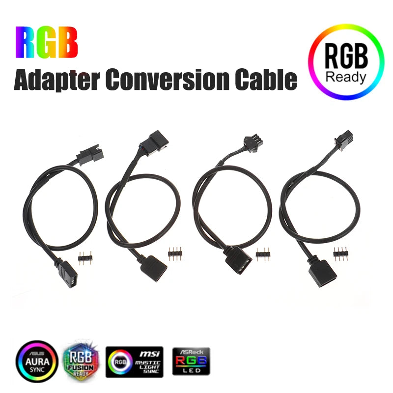 Motherboard RGB Adapter Conversion Cable 5V 3 Pin / 12V 4 Pin 30cm RGB Led Strip Light for PC Computer LED Light Strip Line