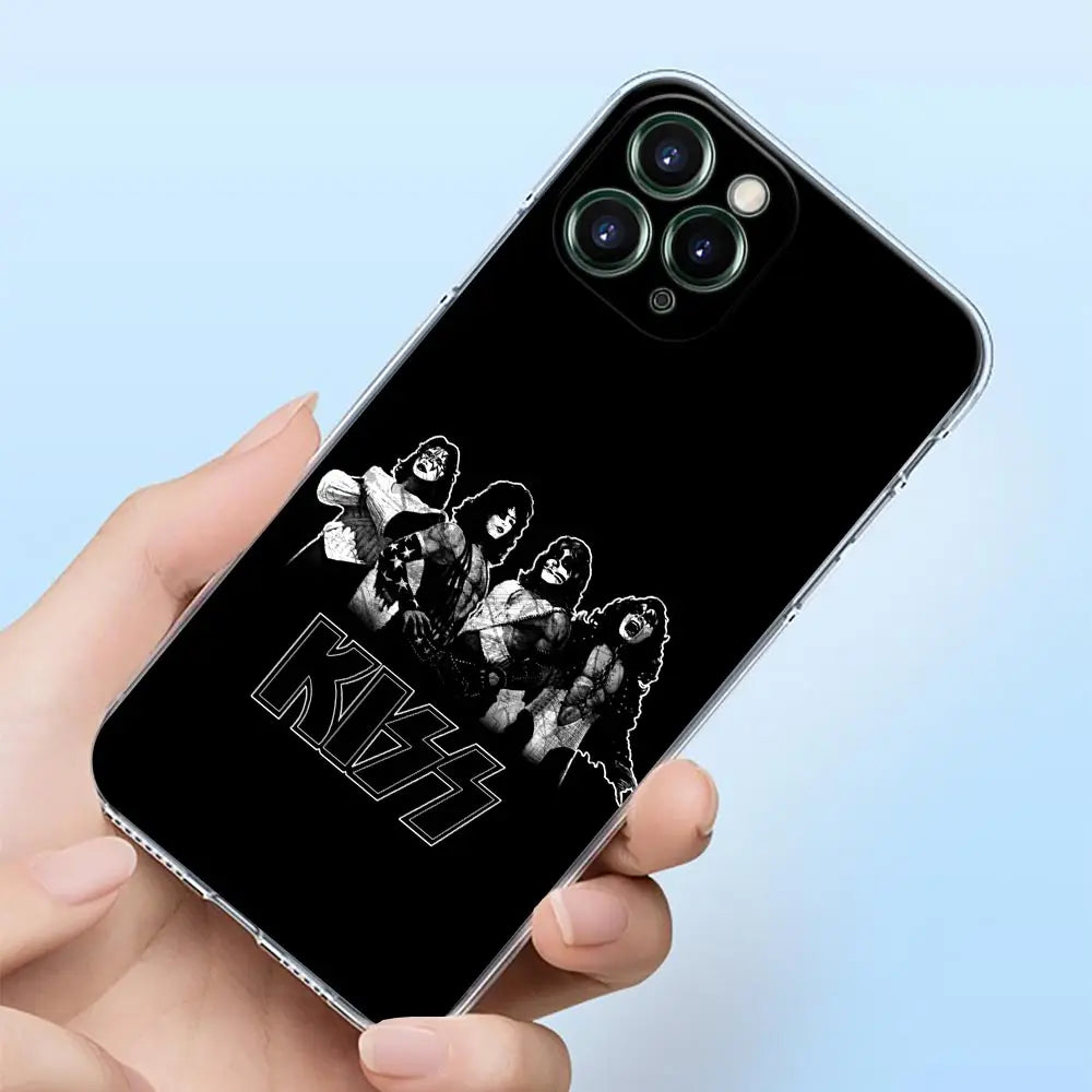 Classics Kiss Rock Band Clear Phone Case For iPhone 15 14 13 12 11 Pro Max Mini Cases iPhone 7 14 15 Plus XS Soft Silicone Cover