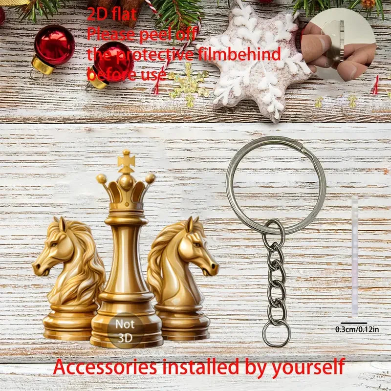 Chess Knight Keychain Elegant Golden Horse and Crown Design Creative Car Accessories Perfect Holiday Gift Men's Car Accessories