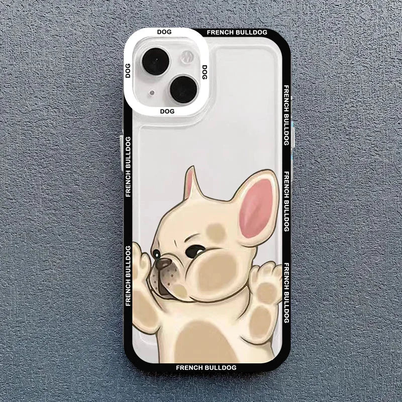 Cute Pug Dog French Bulldog Phone Case For iPhone 14 Pro MAX 15 11 13 12 XS X 16 XR 7 8Plus Kawaii Clear Shockproof Lover Cover