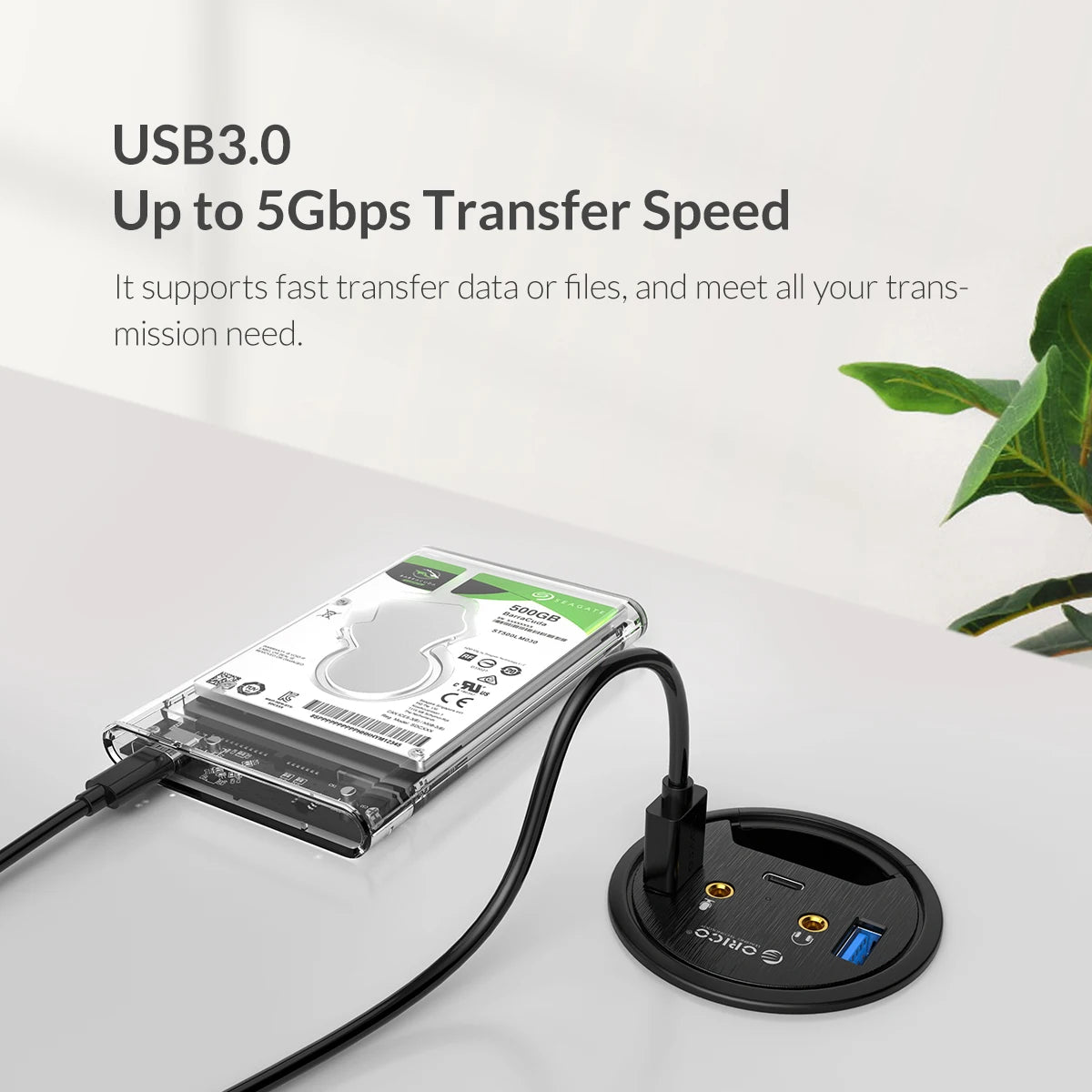 ORICO 5Gbps High-Speed USB HUB Splitter Multi Desk Grommet USB 3.0 Ports Desk Mount Adapter for PC Tablet Phone High Quality