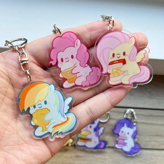 6pc  Acrylic Keychain Charm - Cute Double-Sided Backpack Gift for Couple, BFF, School Girls