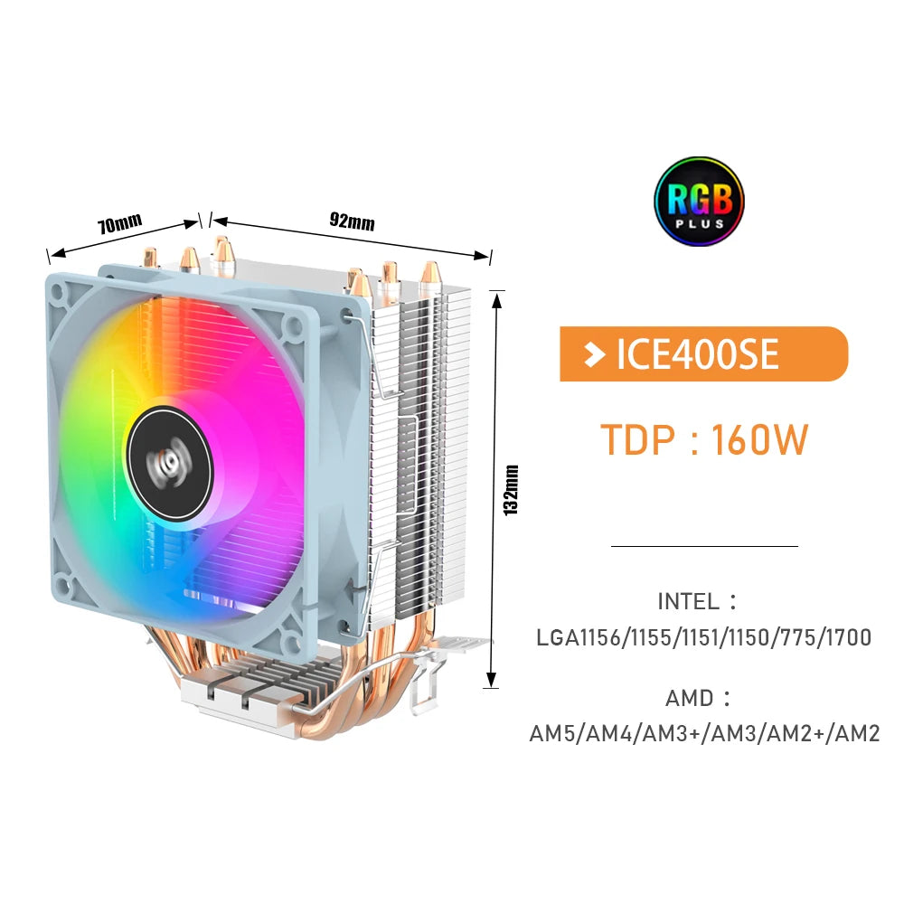 Aigo CPU Cooler 2 4 6 Heat Pipes PC Radiator Cooling 3PIN PWM Silent Rgb Fan For Intel  1700 1150 1155 1156 1366 AM2/AM3/AM4 AMD