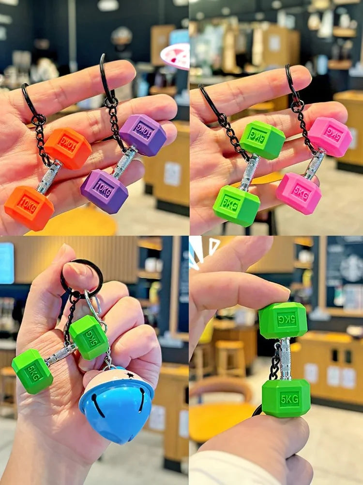 Gym Dumbbell Keychain Fashion 3D PVC Dumbbell Keychain Car Key Wallet Backpack Pendant Creative Gifts For Fitness Enthusiasts