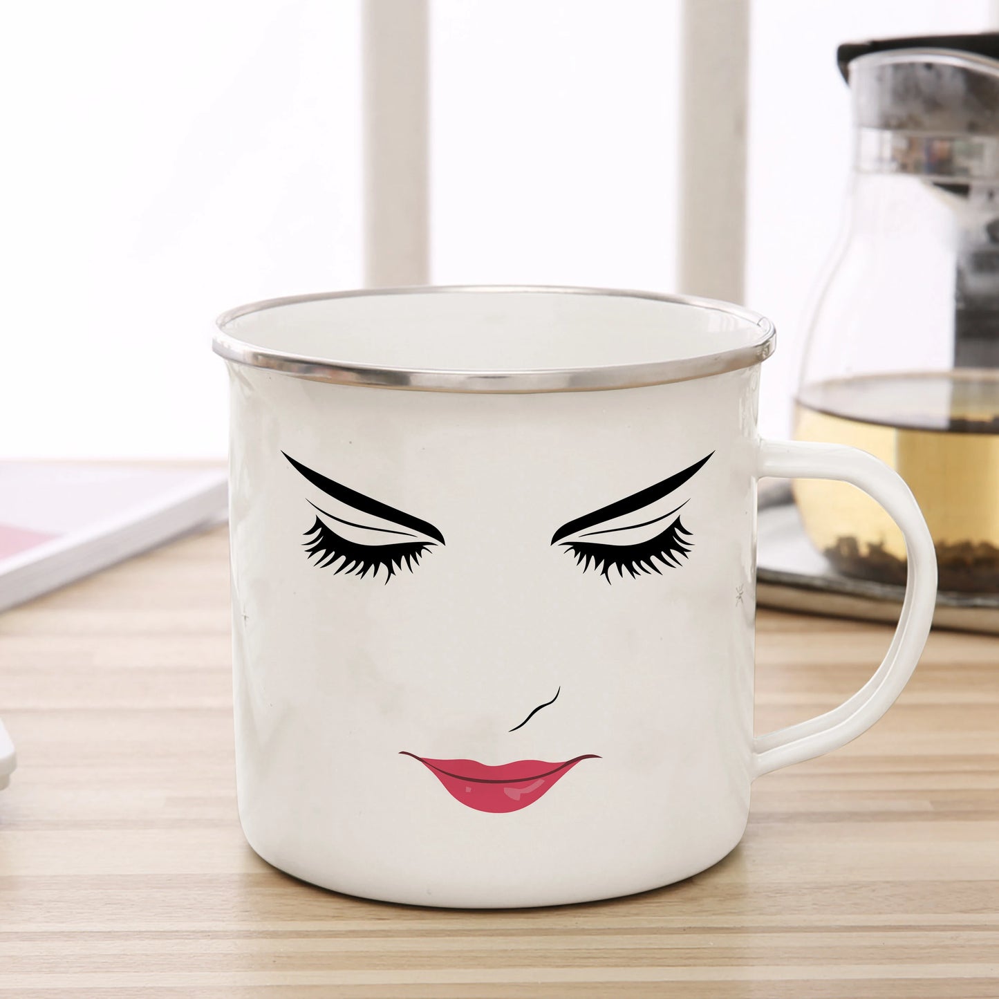 Creative Game Inspired Woman Face Mug Funny Man Enamel Mug Woman Face Coffee Mug Cute Gamer Birthday Gift Back to School Mug
