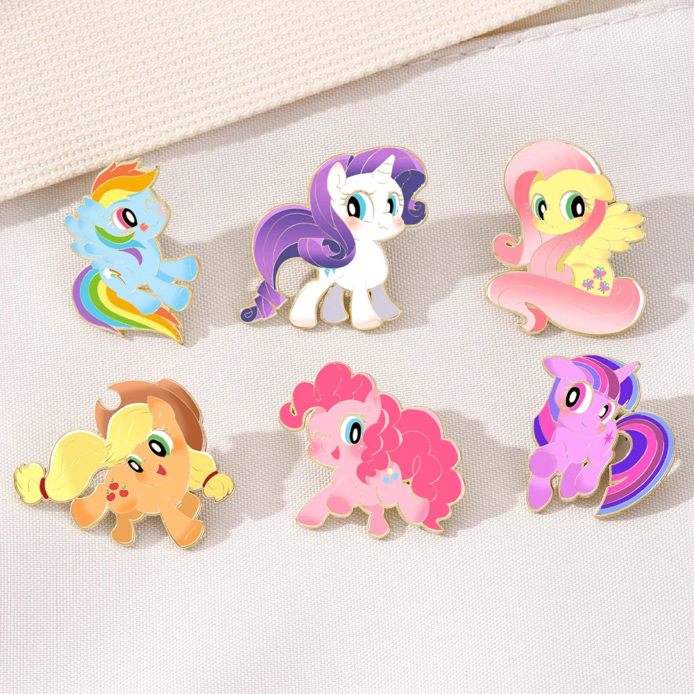 My Little Pony Pins 6pcs Set UV Printed Enamel Pins Cartoon Character Collection Brooches for MLP Fans Girls Kids Gift