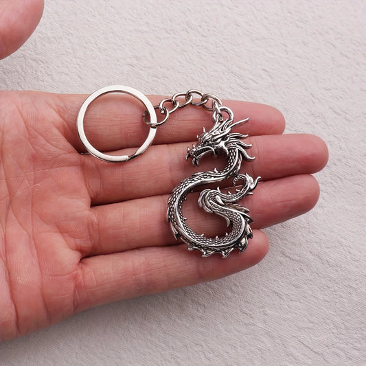Vintage Chinese Zodiac Dragon Keychain Punk Style Metal Accessory for Men Mythical Creature Jewelry Gift Bag & Keys Decoration