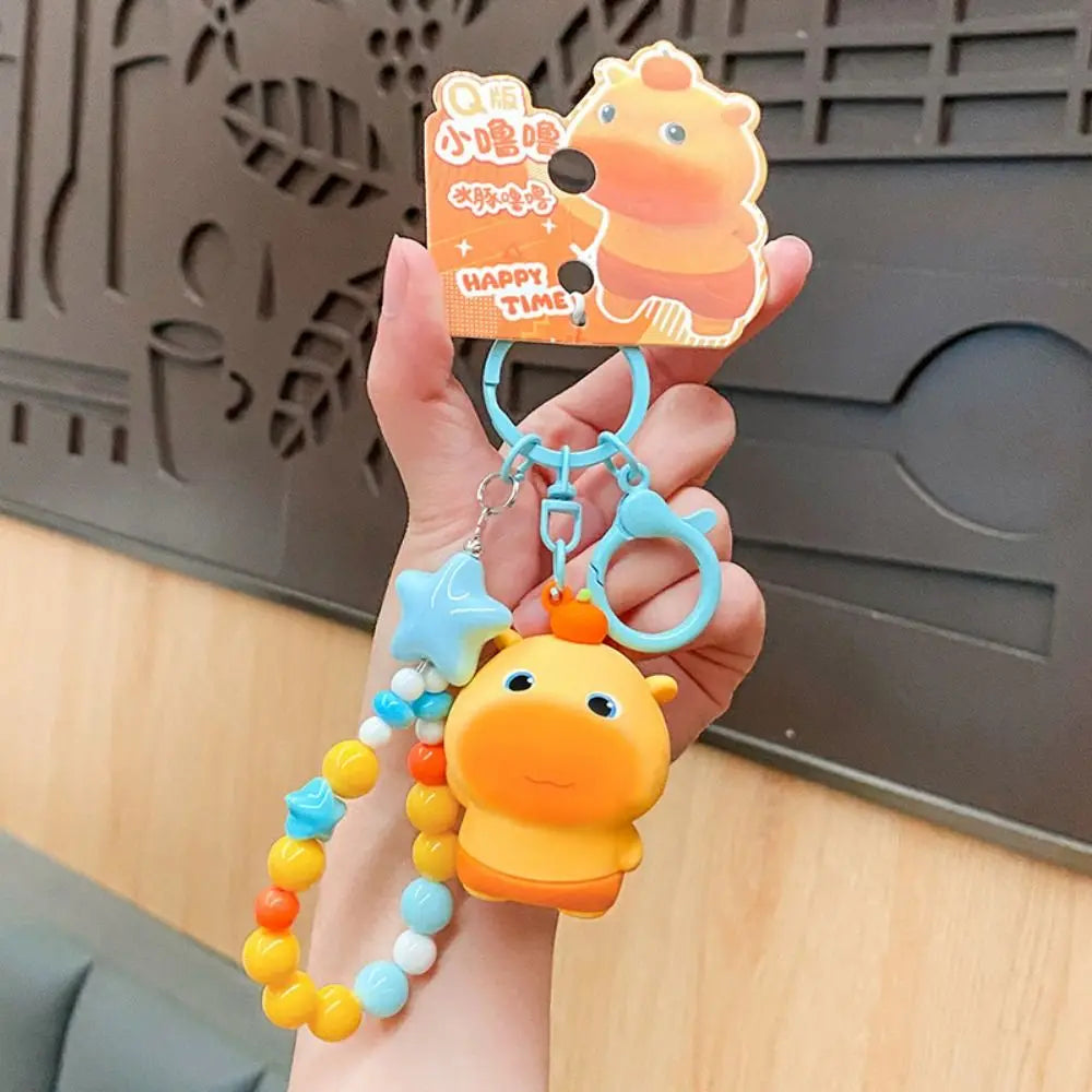 Creative PVC Capybara Key Ring Bag Charm Cute Expression Lulu Doll Keychain Q-version Beading Cartoon Phone Chain Kids