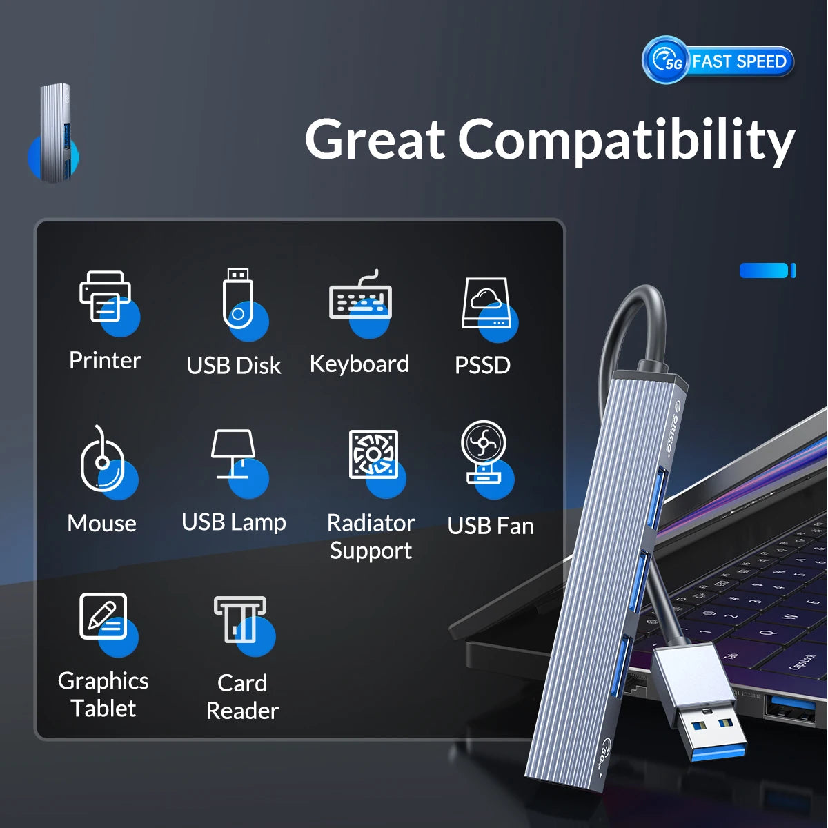 ORICO USB C To Usb Adapter USB 3.0 Splitter 3-port HUB Hub Docking Station Converter Otg Adapter Computer Accessories USB HUB