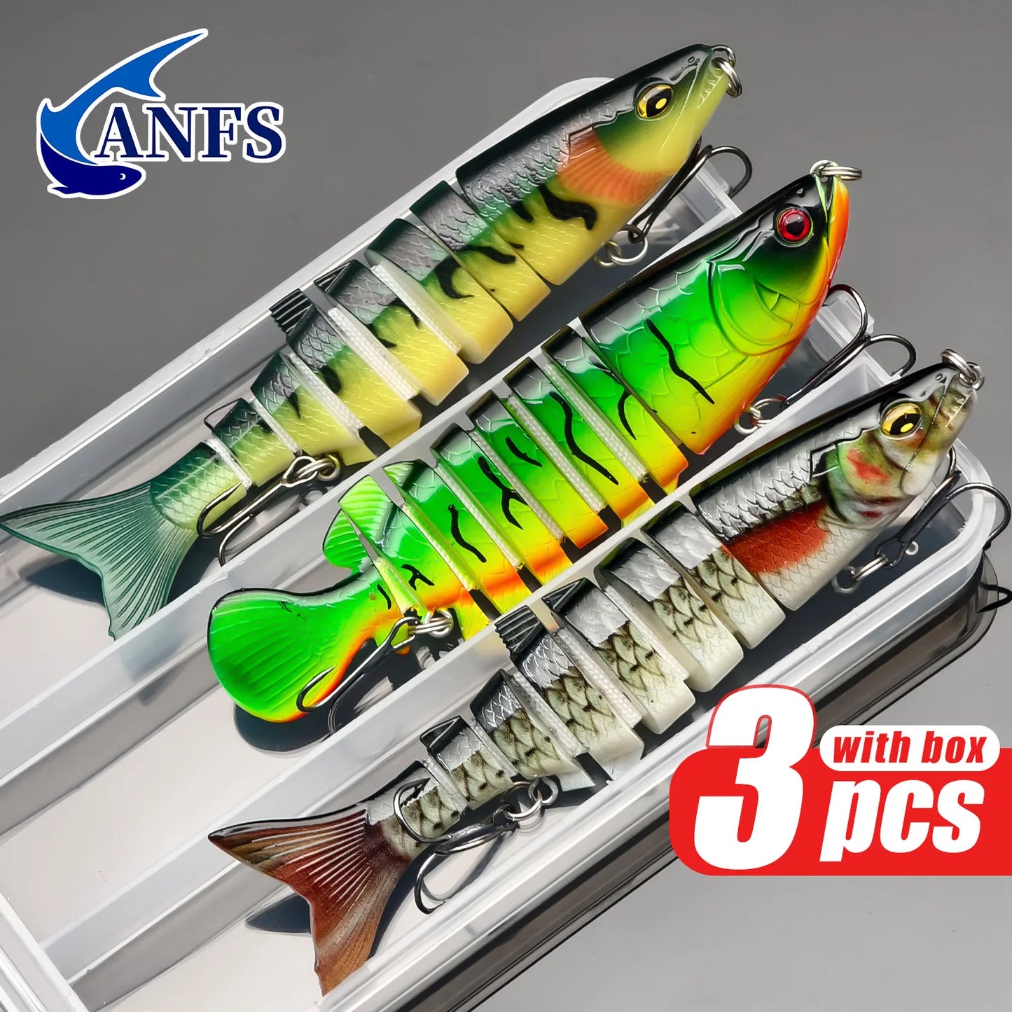 ANFS Fishing Lure Kit of 3piece, Jointed Bait Fishing Lures Assorted Design with Storage Box, Cool Fishing Stuff for Angler