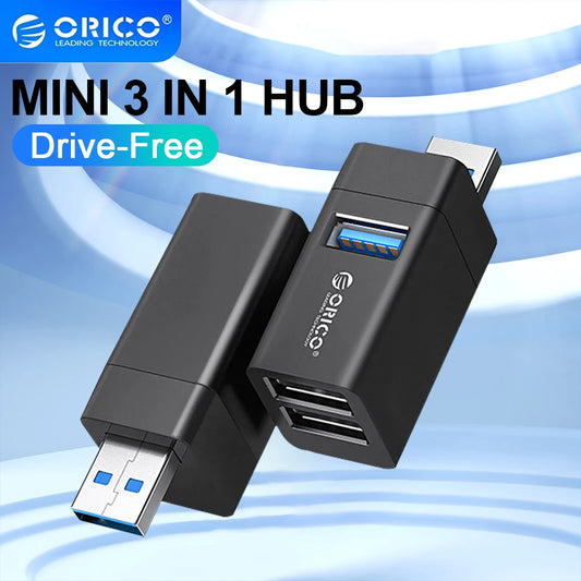 ORICO 3-in-1 USB 3.0 Mini Hub High-Speed 3-Port Splitter for Desktop Laptop - USB 2.0 Expansion Free Drive Compatible