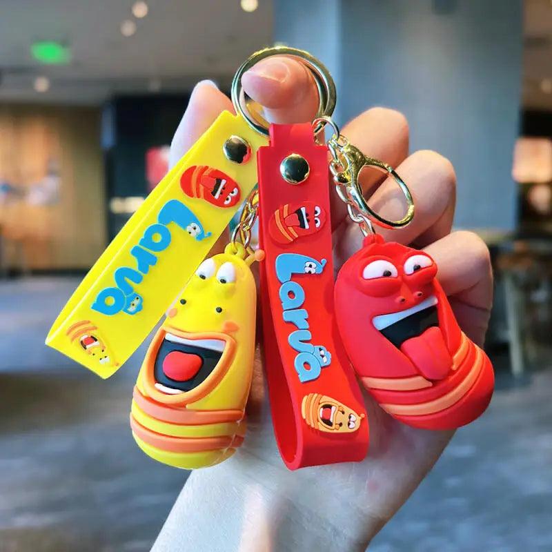 Cute and Funny Larva Pvc Keychain Student Backpack Pendant Red Cartoon Figurine Keychain Stationery Bag Accessory Childrens Toy