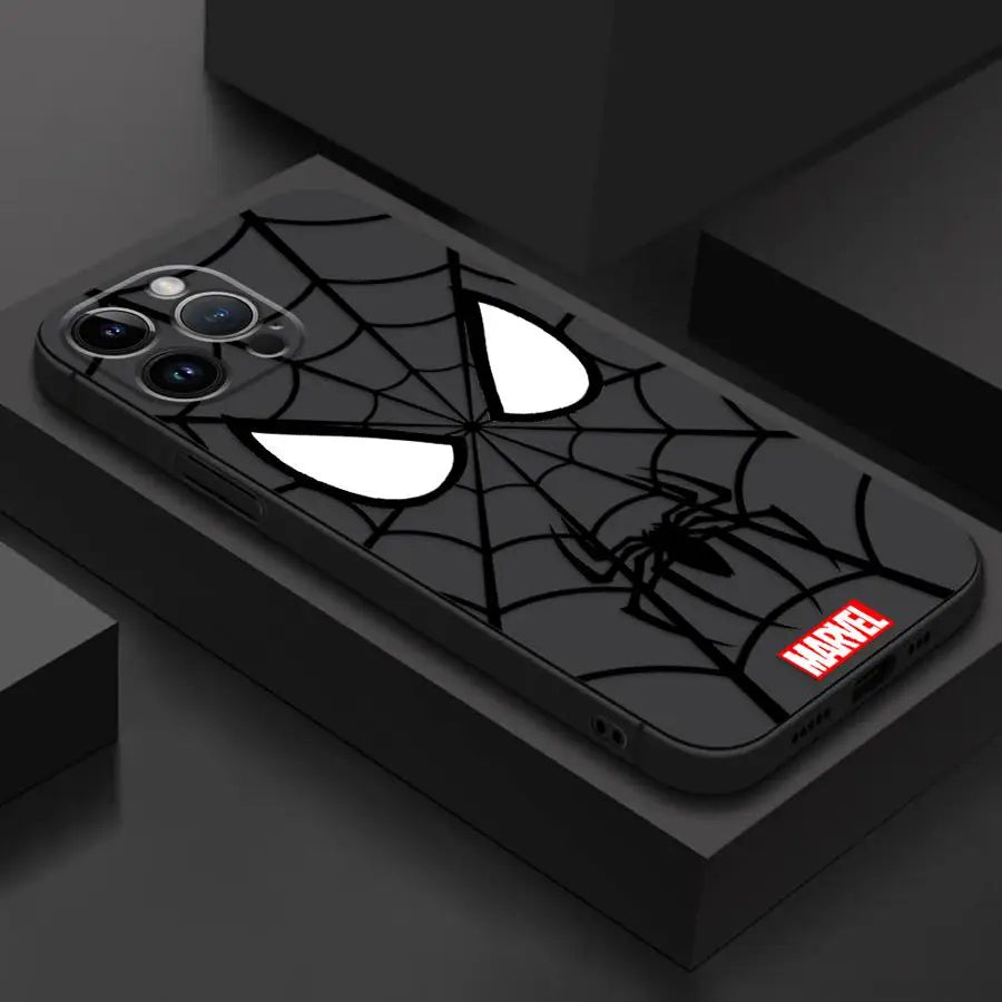 Marvel Spiderman Phone Case for iPhone 14 Pro 11 Pro 15 ProMax XS Max 7 8 Plus 13 Mini 12 16 SE XR Black Soft Cover