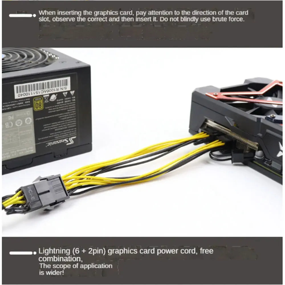 PCI-E 6-pin To Dual (6-pin/8-pin) 6+2-pin Power Splitter Cable Graphics Card PCIE PCI Express 6Pin To Dual 8Pin Power Cable
