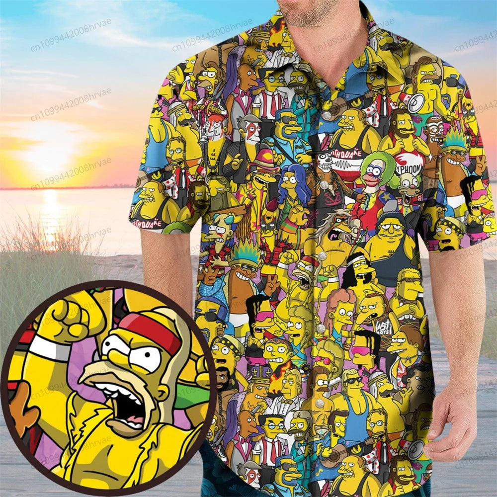 The Simpsons button down shirt, Homer Simpson in the bush shirt, Homer Hawaiian shirt, cartoon shirt for comedy lovers