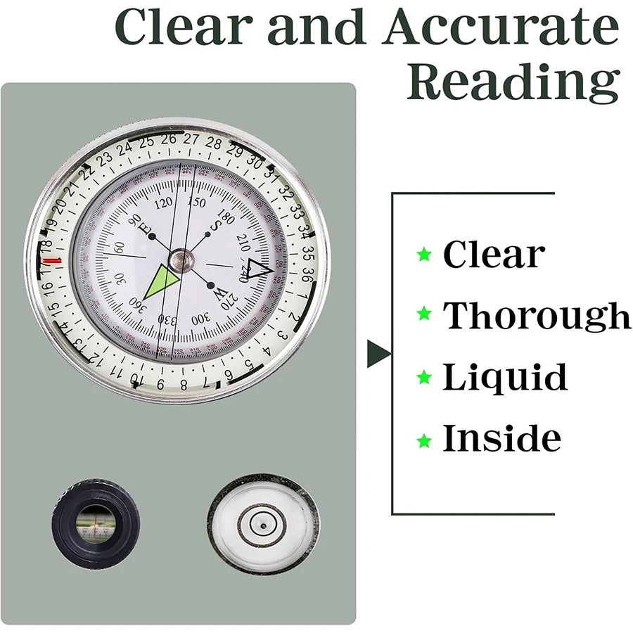 Tactical Survival Compass - Waterproof & Shockproof with Sighting Function, Carabiner & Pouch for Military Hiking Navigation