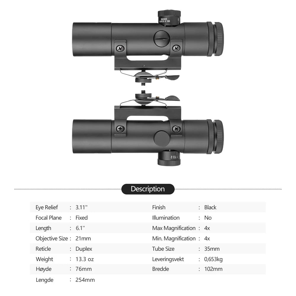 SPINA Optics 4X20 Sight Tactical Rifle Scope With BDC Turret Mil-Dot Reticle